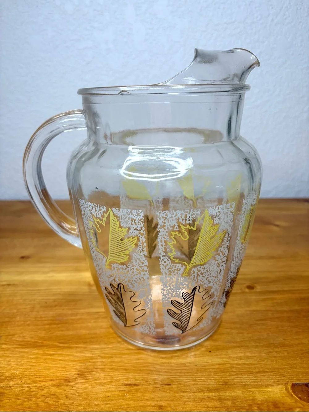 Vintage Libbey Frosted Black Yellow Leaves Pitcher And Glass Tumblers Set Of 6